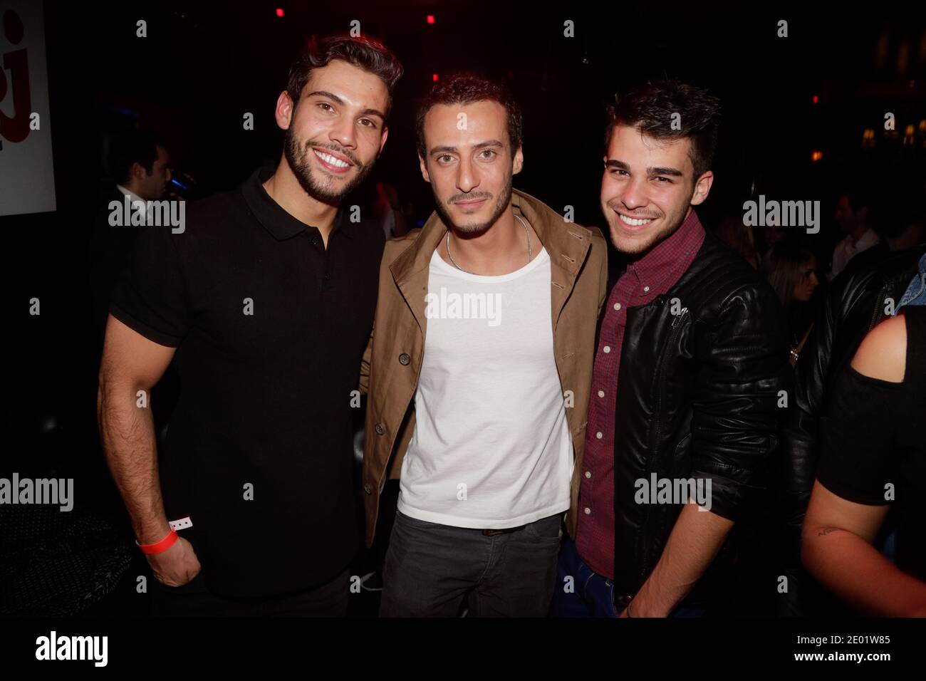 Kevin Miranda, Sebastien Soudais and Anthony Gomes of NRJ 12's reality TV show 'Hollywood Girls 3' attending the Hollywood Girls 3 VIP Night at Le Madame nightclub in Paris, France on December 12, 2013. Photo by Jerome Domine/ABACAPRESS.COM Stock Photo