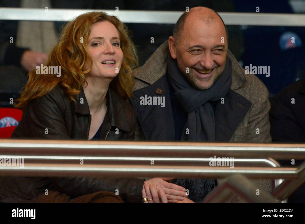 Nathalie Kosciusko-Morizet and husband Jean-Pierre Philippe during the  French First League soccer match, PSG vs Lille at Parc des Princes des  Princes stadium in Paris, France, on December 22, 2013. PSG and