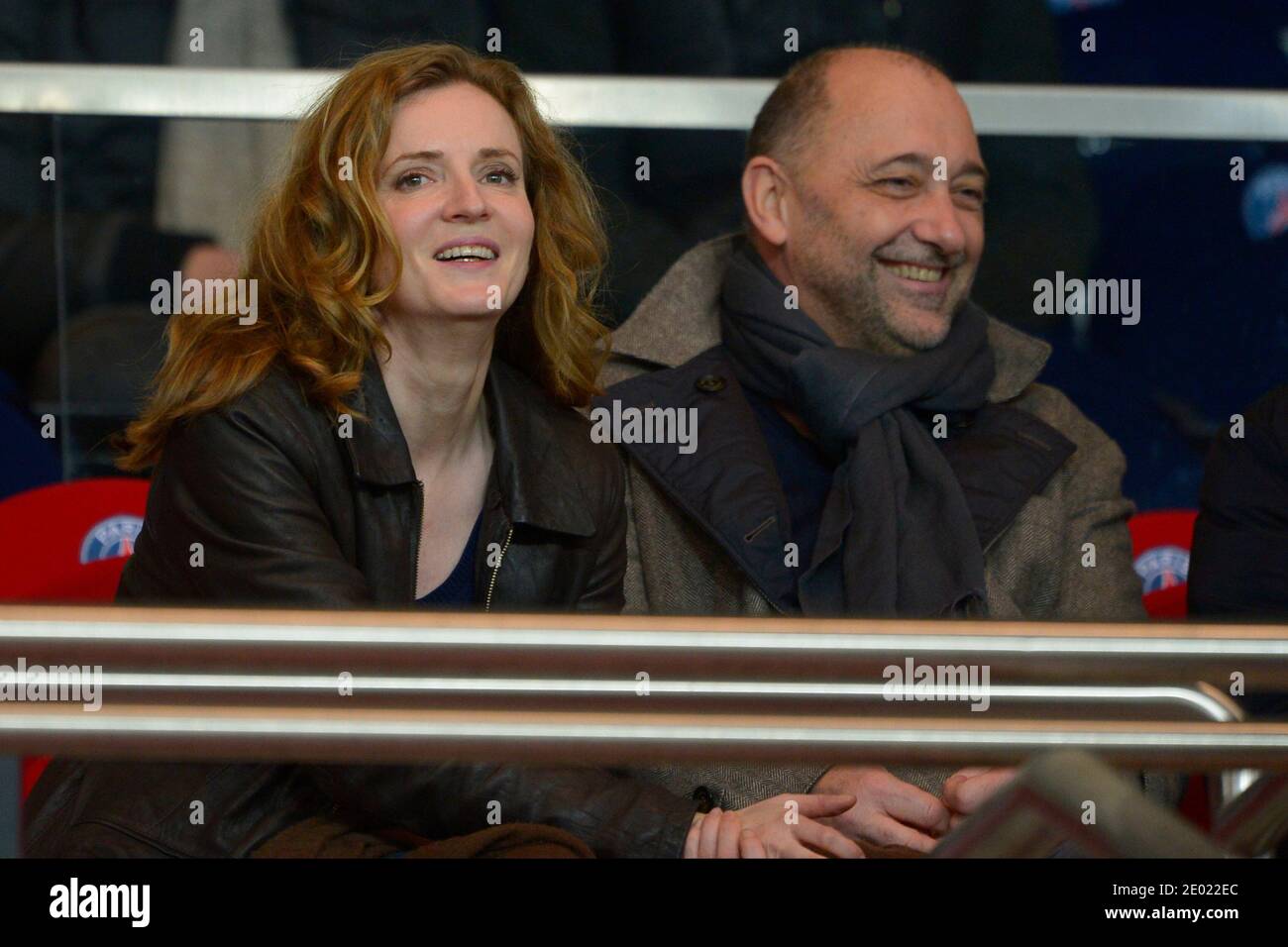 Nathalie Kosciusko-Morizet and husband Jean-Pierre Philippe during the  French First League soccer match, PSG vs Lille at Parc des Princes des  Princes stadium in Paris, France, on December 22, 2013. PSG and