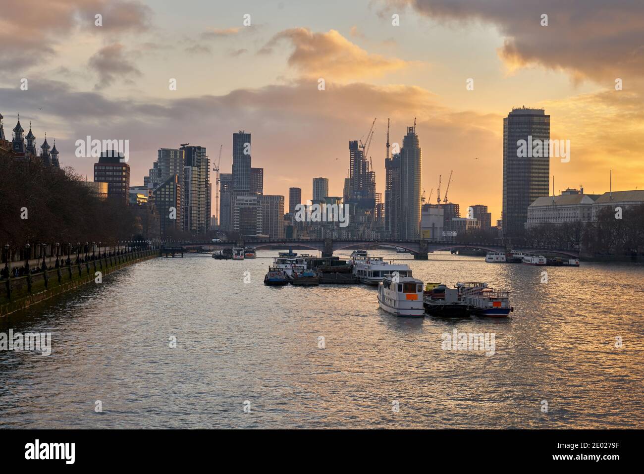 sunset on river thames from westminster bridge Stock Photo
