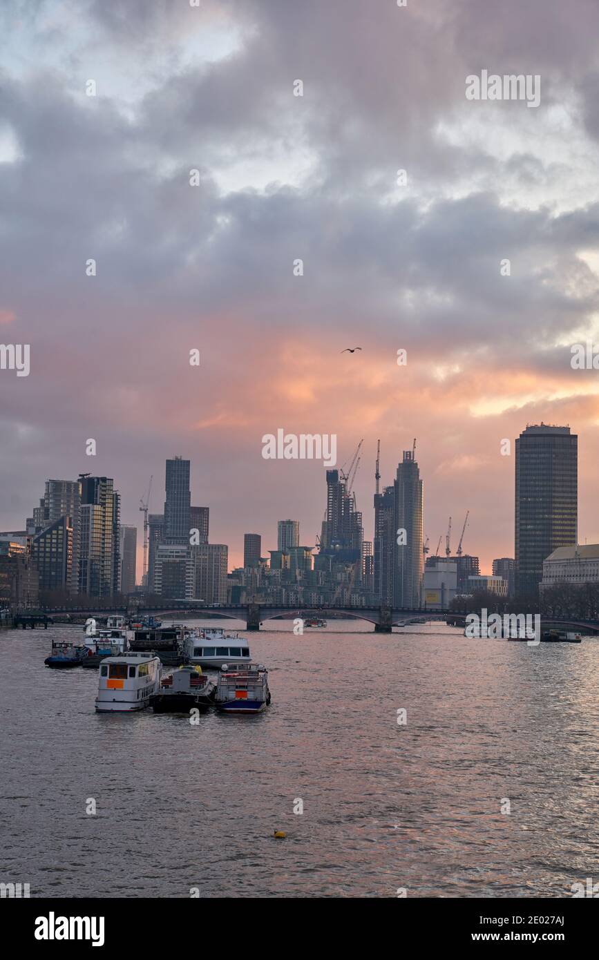 sunset on river thames from westminster bridge Stock Photo