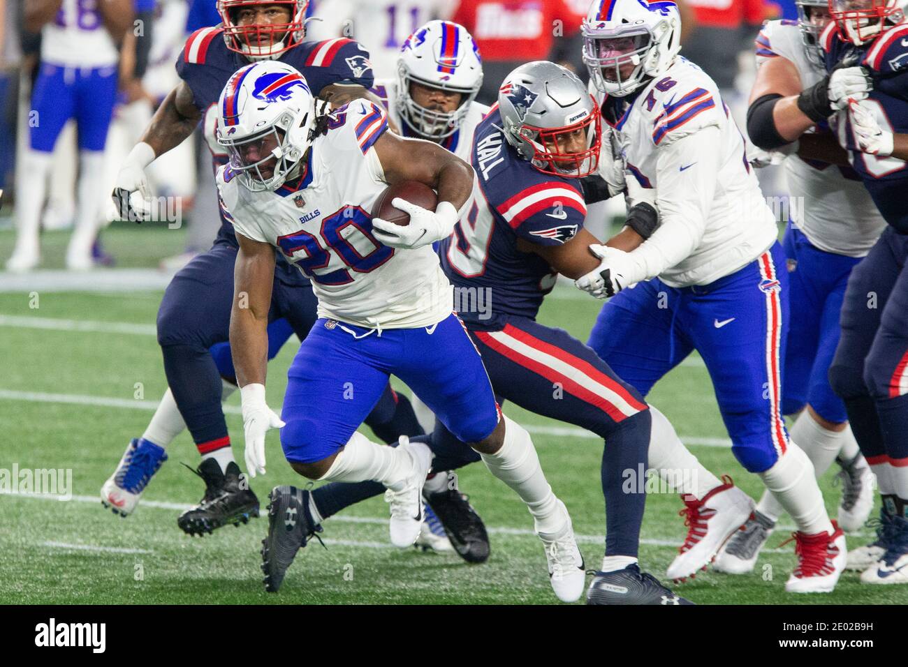 Buffalo Bills running back Marshawn Lynch (23) looks for some running room  in the second quarter against the New England Patriots at Gillette Stadium  in Foxborough, Massachusetts on November 9, 2008. (UPI