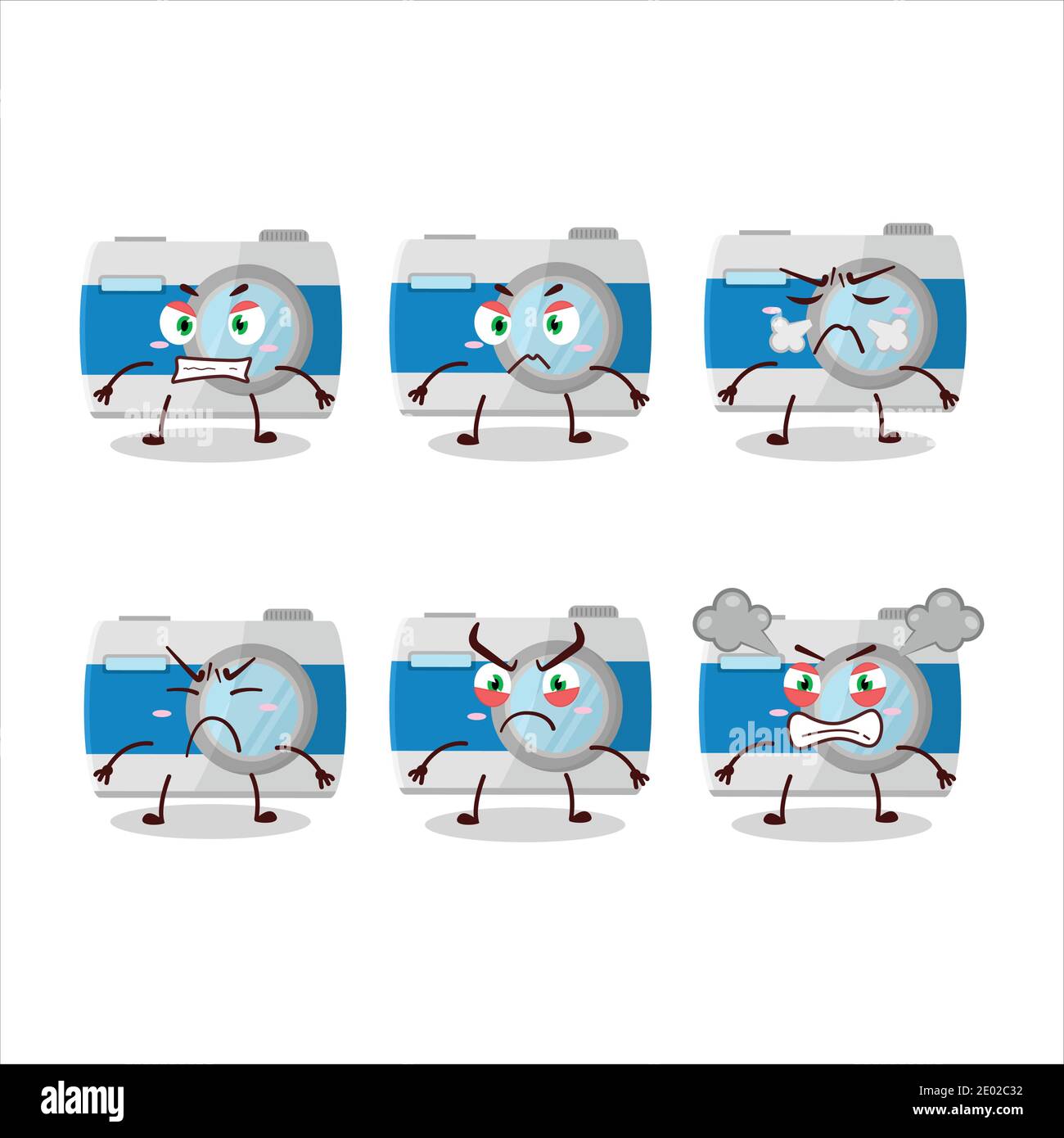 Pocket camera cartoon character with various angry expressions. Vector ...