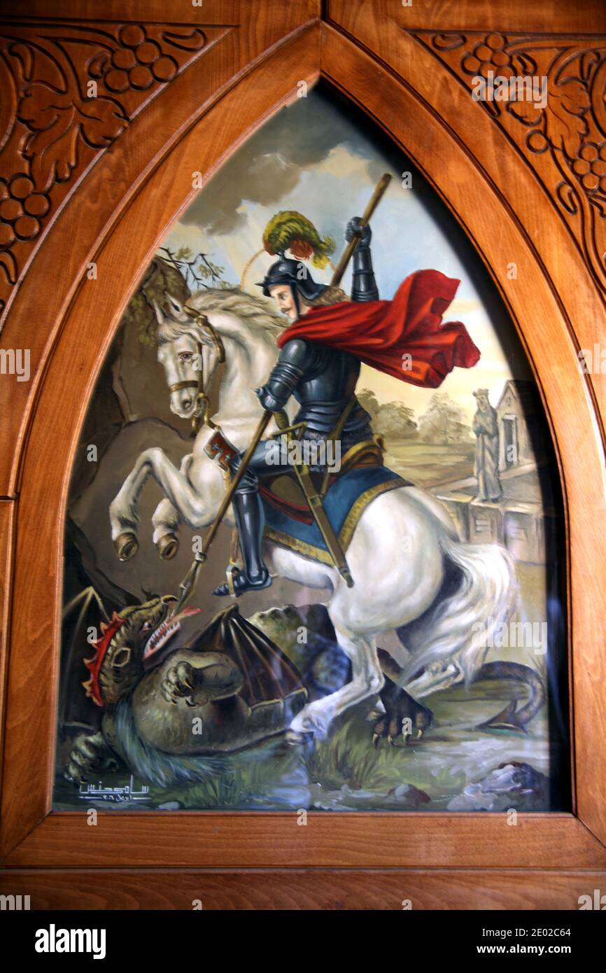 St George slays the dragon, Coptic Church of Abu Sefein, Cairo, Egypt Stock Photo