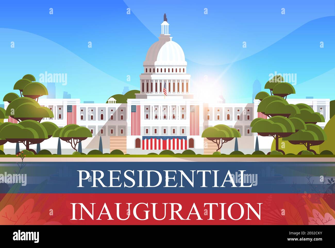 capitol building washington D.C. USA presidential inauguration day celebration concept greeting card horizontal banner vector illustration Stock Vector