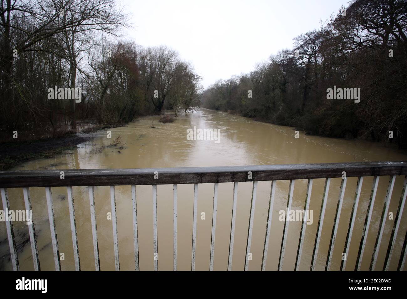 Peterborough, UK. 28th Dec, 2020. Very high floodwater levels seen from