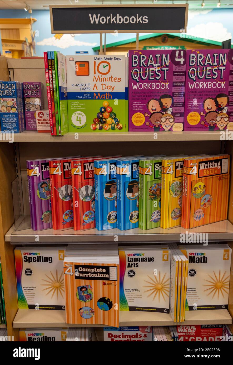 workbooks on shelves, Barnes and Noble, USA Stock Photo