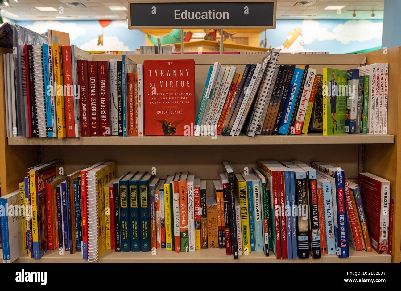 education books on shelves, Barnes and Noble, USA Stock Photo Alamy