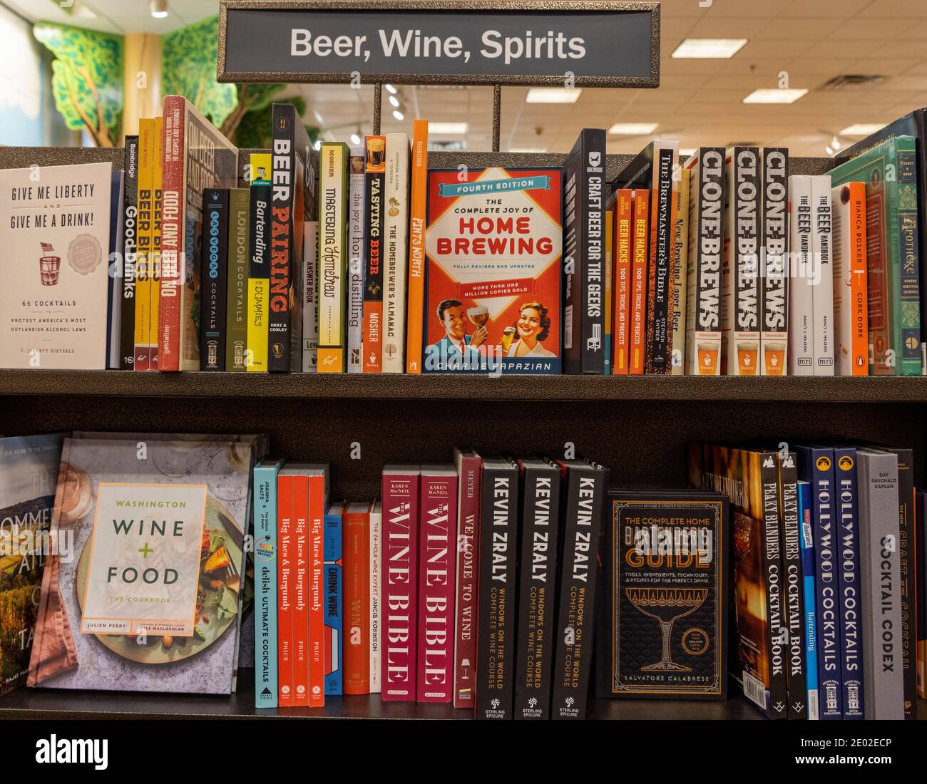 beer, wine and spirits books on shelves, Barnes and Noble, USA Stock