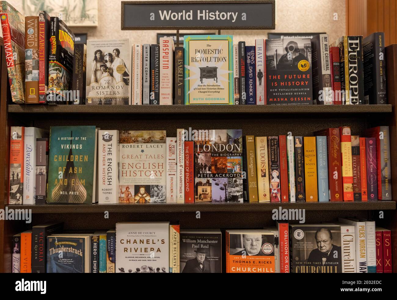 world history books on shelves, Barnes and Noble, USA Stock Photo Alamy