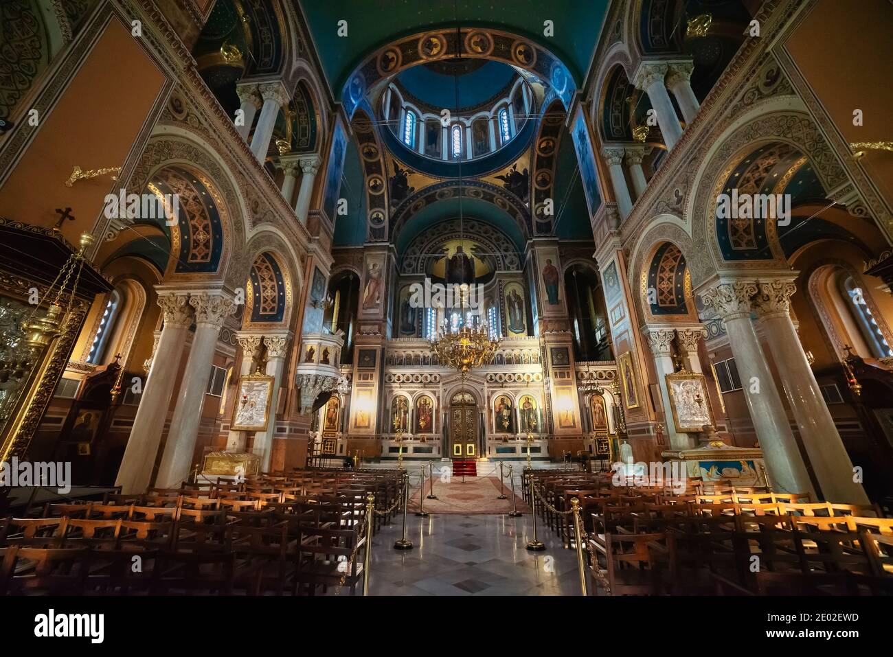 Interior of the orthodox cathedral in Athens, Greece Stock Photo