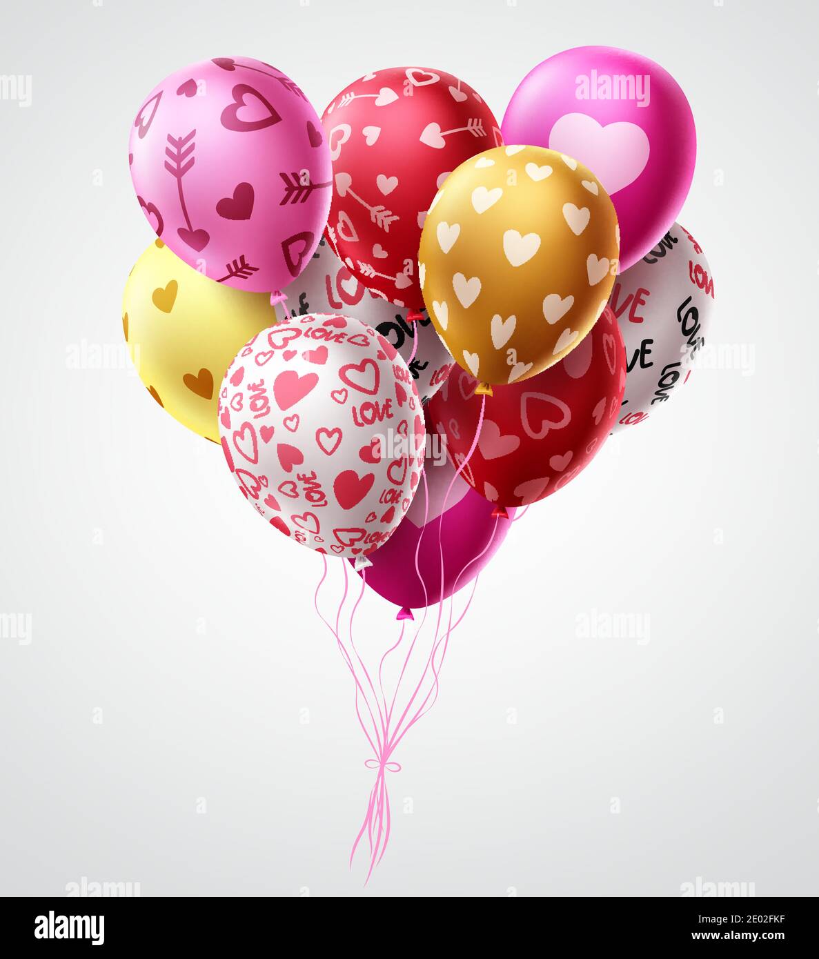 Valentines day balloons vector design. Heart shape colorful bunch of ...