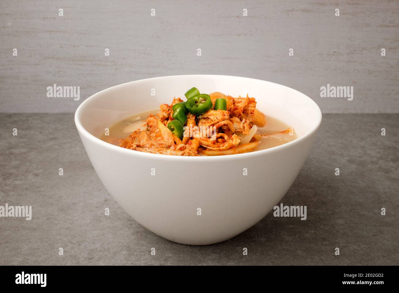 Chicken noodle on white background Stock Photo