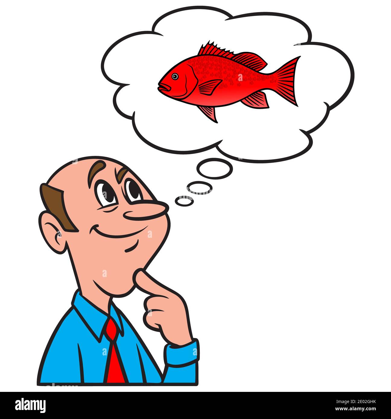 Thinking about fishing for Red Snapper - A cartoon illustration of a man thinking about fishing for Red Snapper. Stock Vector