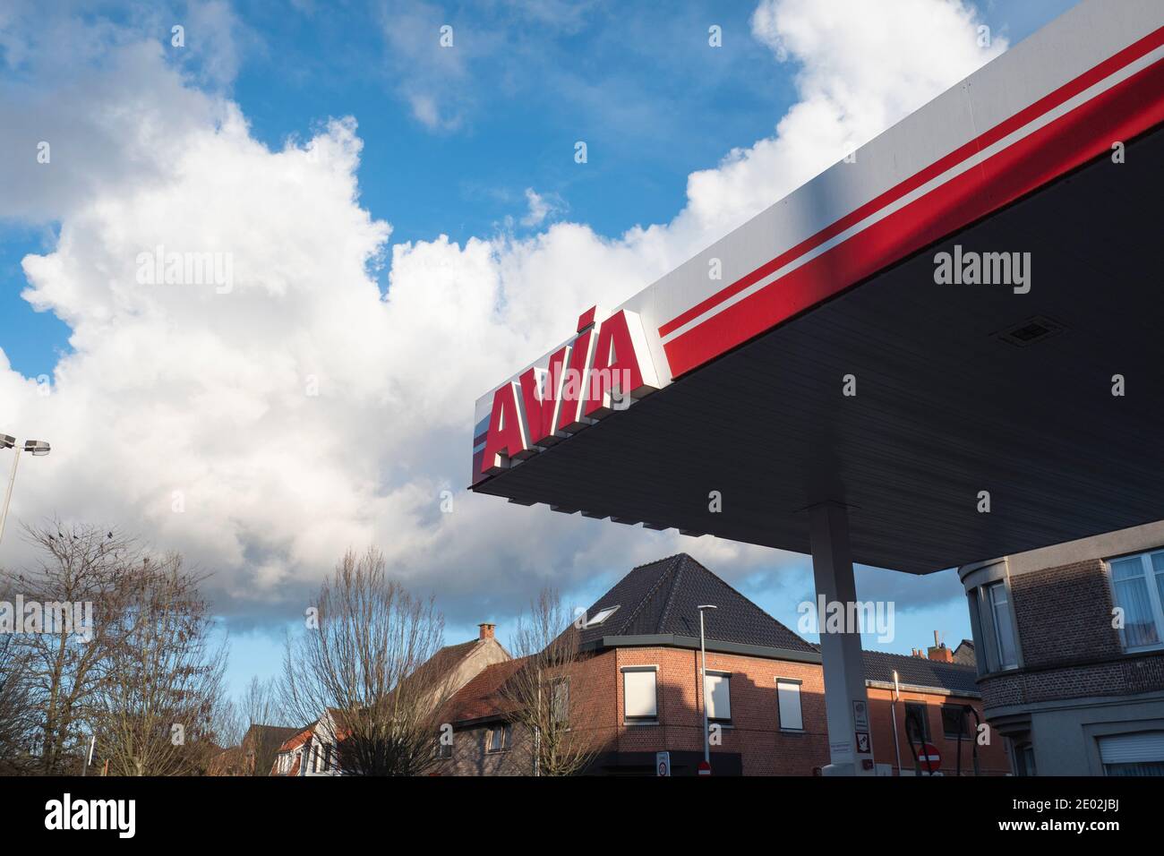 Kruibeke, Belgium December 26, 2020, the logo of an Avia gas station Stock Photo