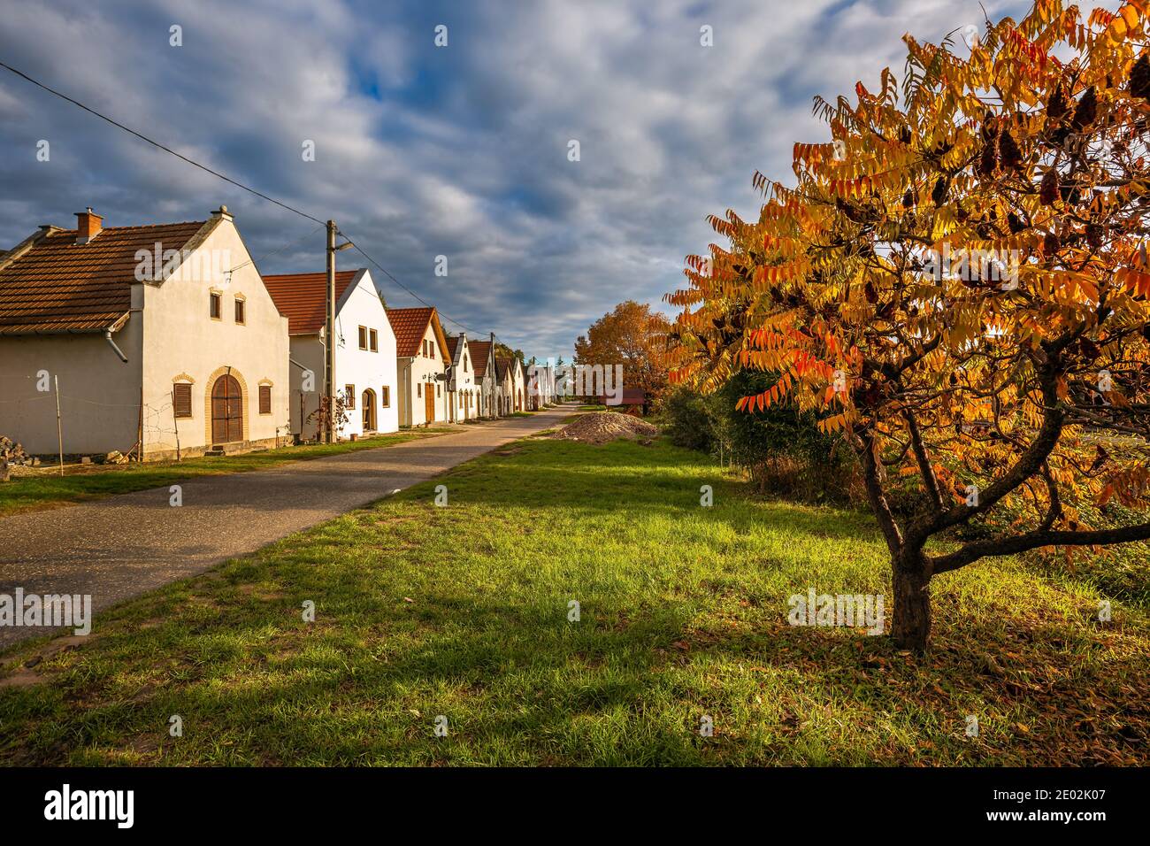 Tokaj, Hungary Narrow street and the world famous Hungarian wine cellars of Tokaj wine region