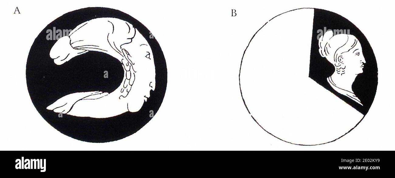 The anamorphic disc image (A) and the perceived image when spun (B) as illustrated in Correspondance Mathématique et Physique - Tome VI (1830) Stock Photo