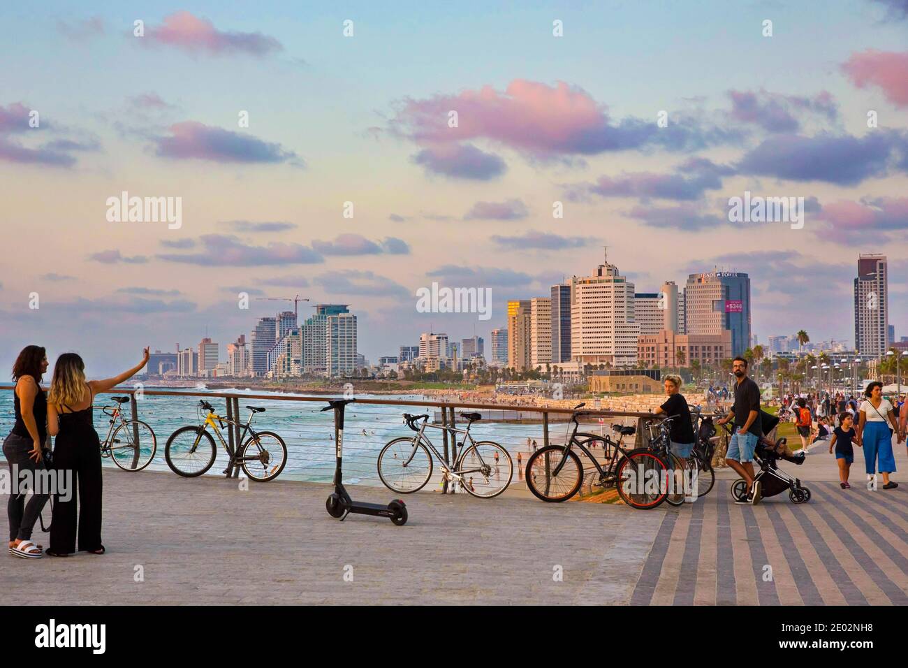 Tel Aviv coastline as seen from South at sunset Stock Photo