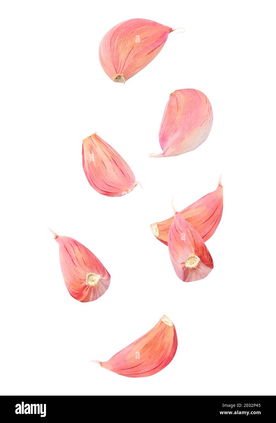 Garlic cloves isolated in the air on white background Stock Photo - Alamy