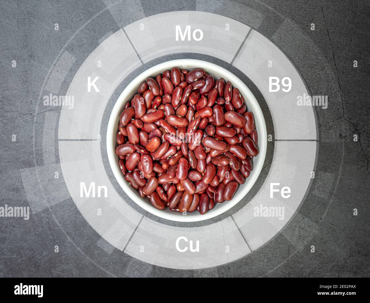 Red kidney beans in white dish. Infographic for Vitamins and minerals