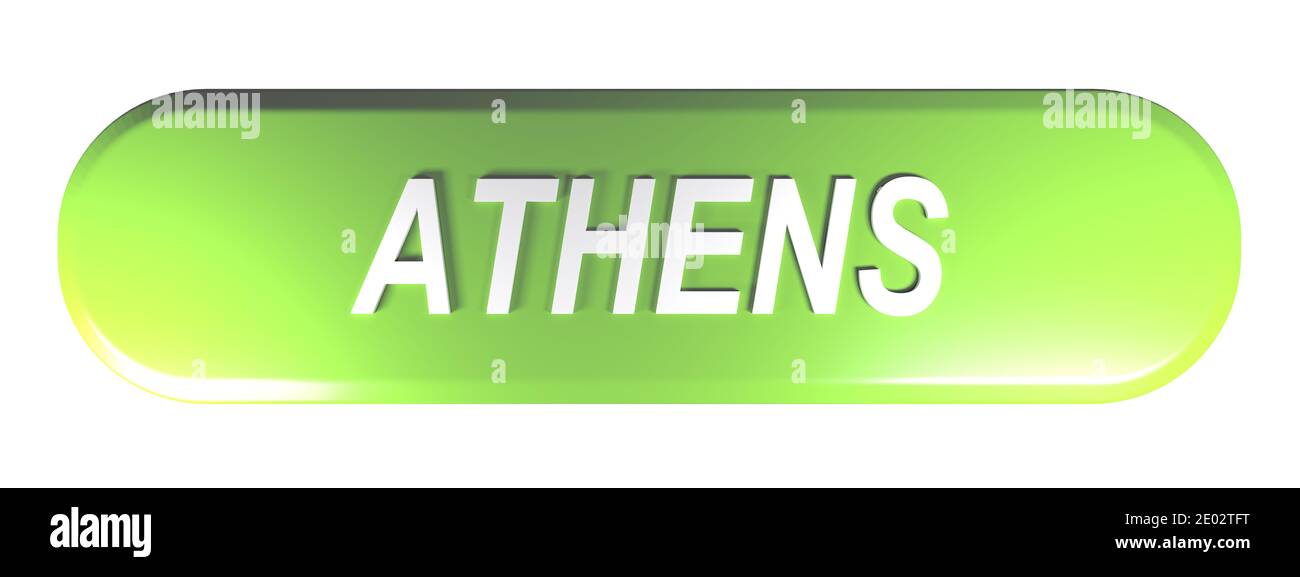 ATHENS green rounded rectangle push button isolated on white background ...