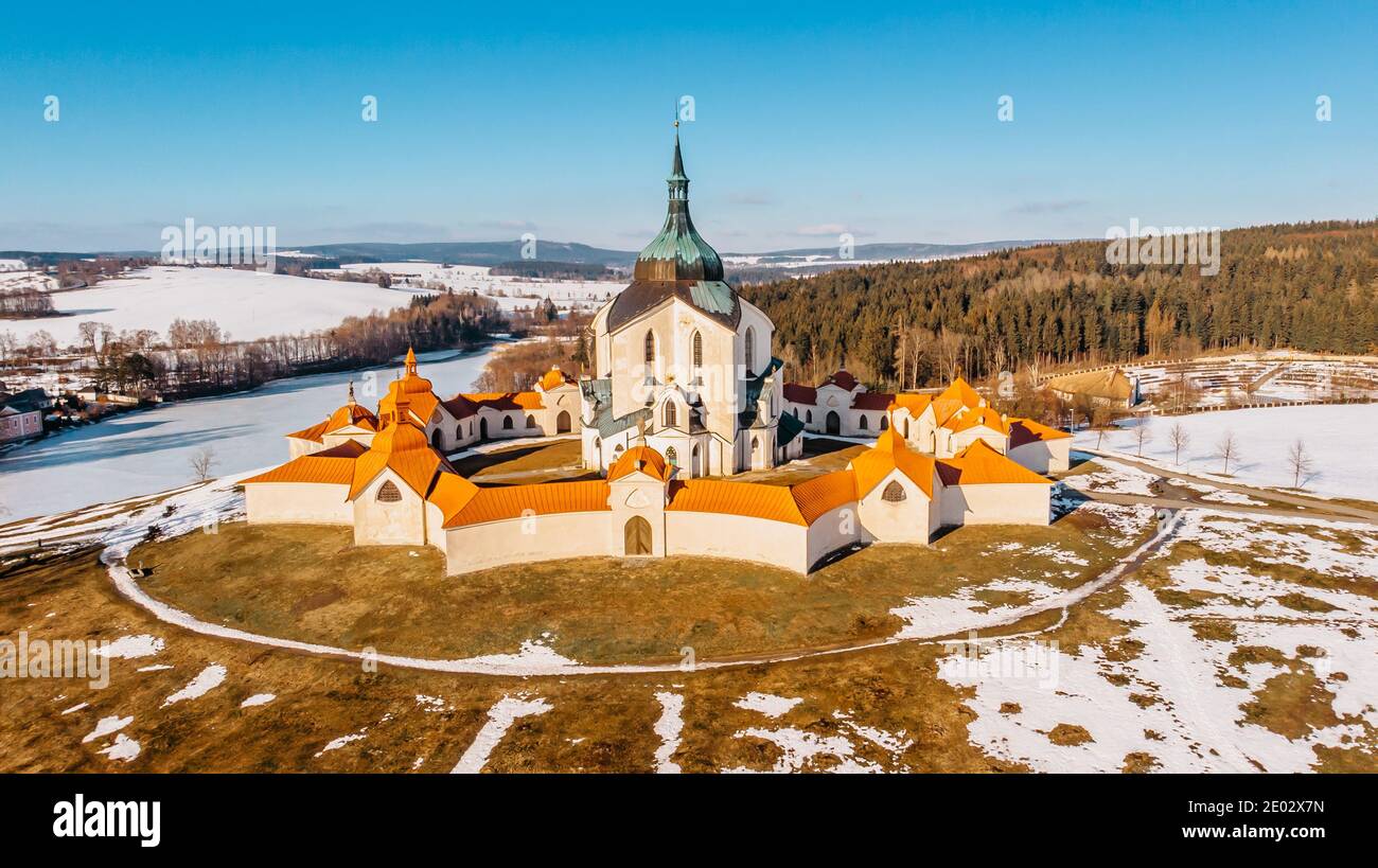 Pilgrimage Church of St John of Nepomuk at Zelena Hora,Czech republic, is the masterpiece of architect Santini Aichl.Czech cultural heritage and UNESC Stock Photo