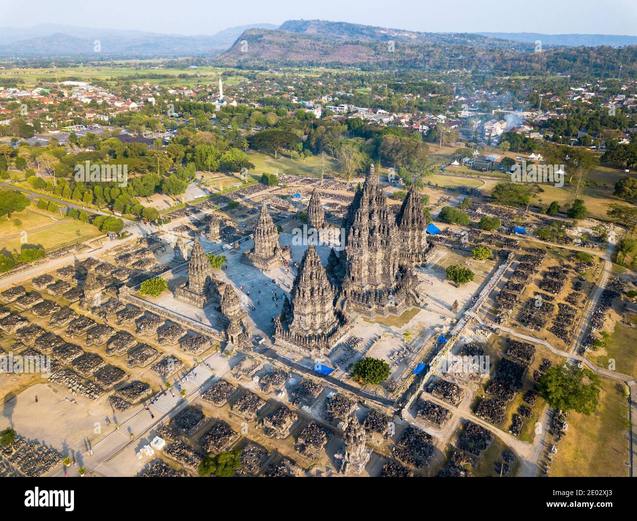 Prambanan Hindu Temple Drone View In Yogyakarta Indonesia Stock Photo prambanan-hindu-temple-drone-view-in-yogyakarta-indonesia-stock-photo