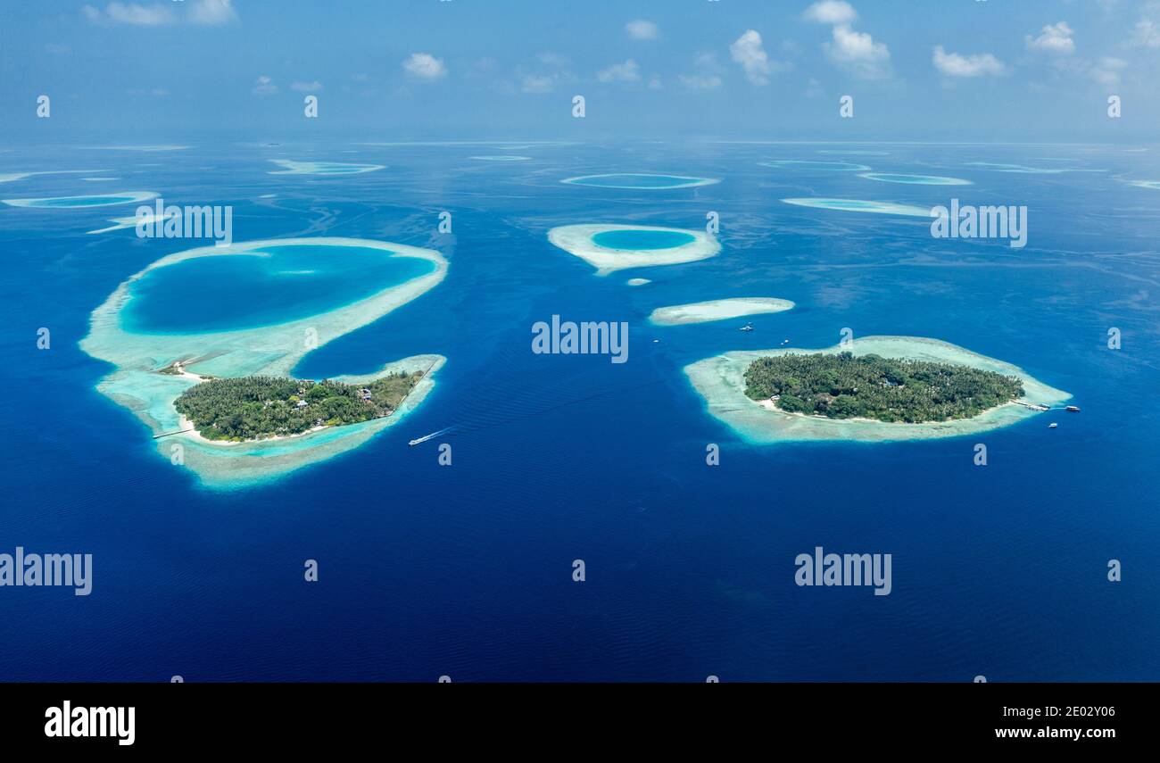 Vacation Island Villivaru and Biyaadhoo, South Male Atoll, Indian Ocean, Maldives Stock Photo