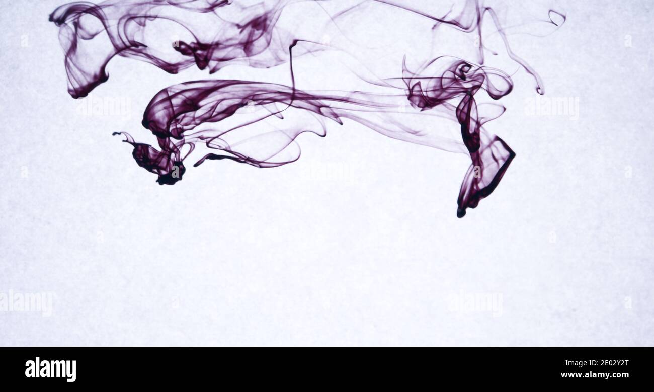 Ink in water, abstract purple smoke with white background, copy space Stock Photo