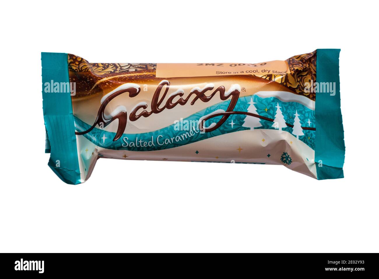 Galaxy Salted Caramel festive cake bar isolated on white background Stock Photo