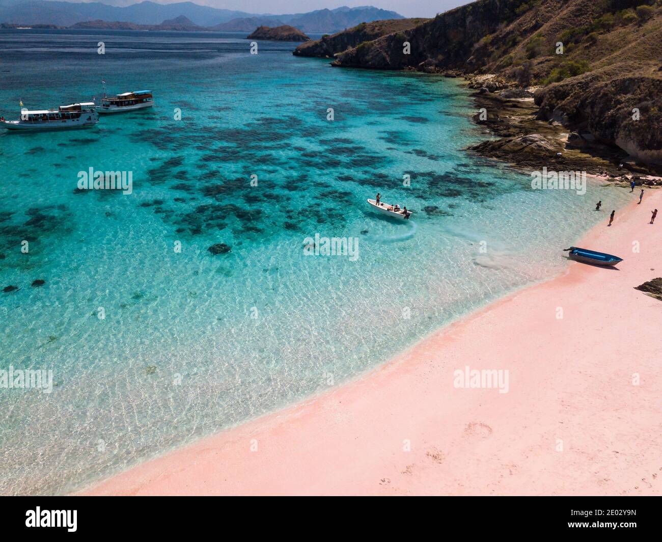 Pink Beach Drone view Komodo National park in Flores Indonesia Stock Photo