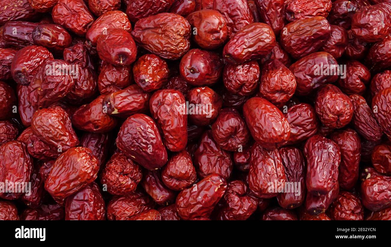 Full frame shot of dried Chinese red dates. Jujube food background Stock  Photo - Alamy