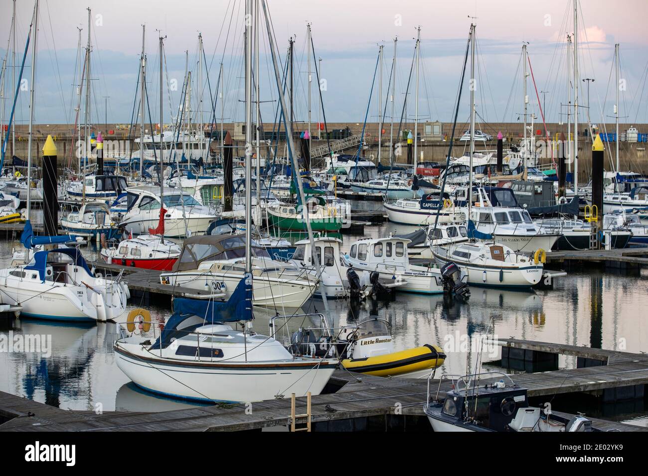 Bangor Marina in Northern Ireland. Potential sightings of UFOs, including a man who said he had been delivered to Bangor Marina by extraterrestrials, were made to the PSNI this year. Stock Photo