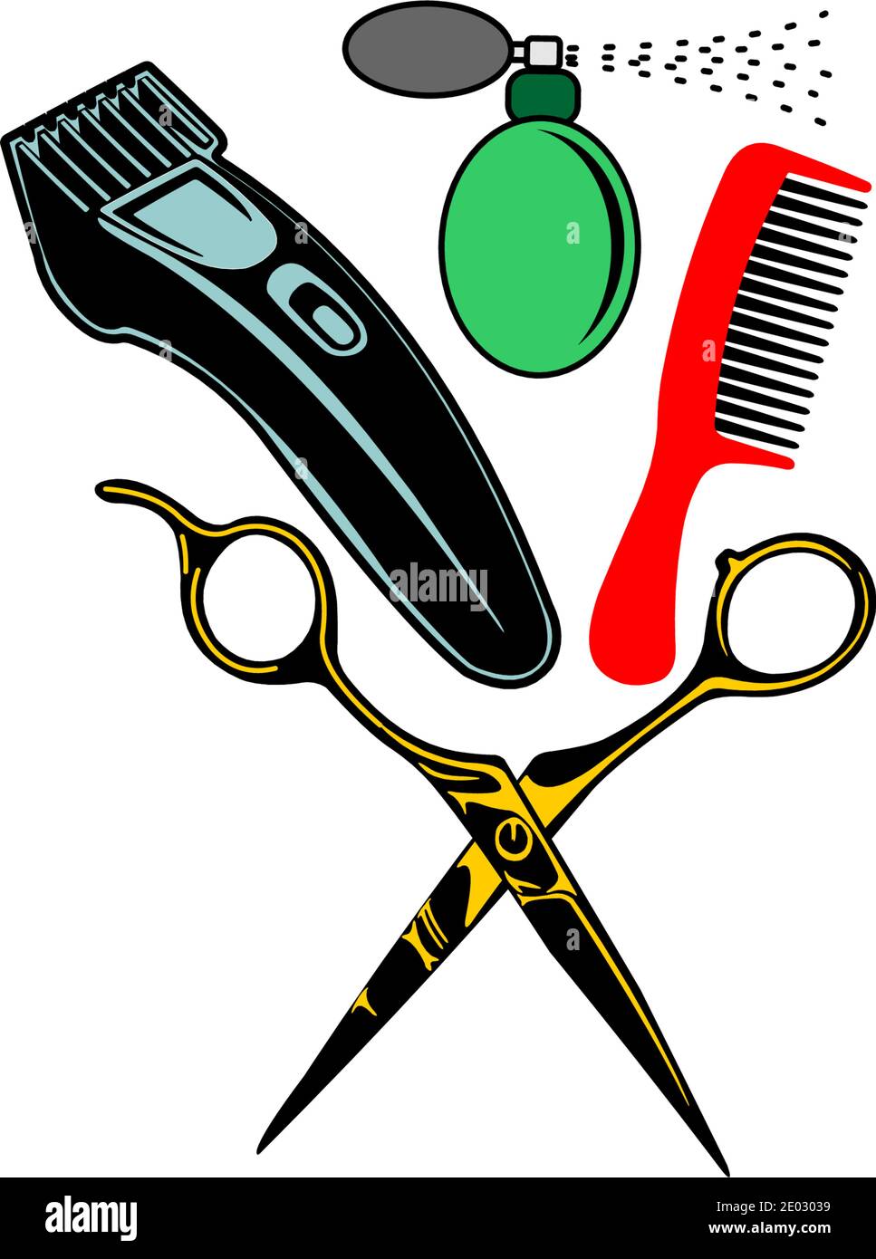 Shave device, comb, scissors and nice perfume for hair salon. Colourfull  Stock Vector Image \u0026 Art - Alamy, image size:967x1390