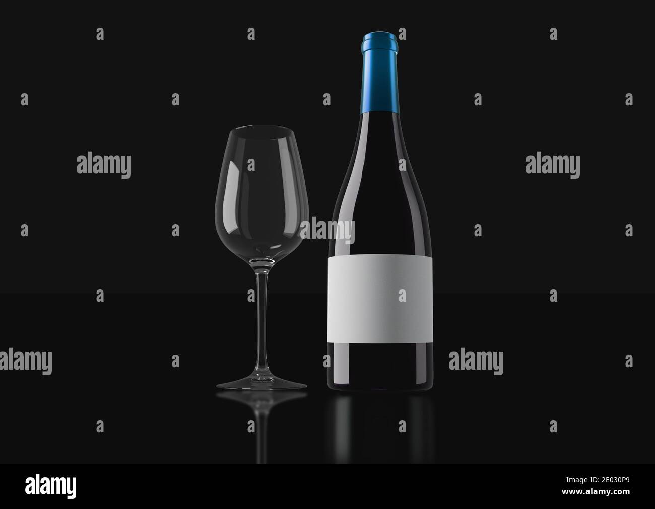 Bottle of red wine and a glass cup in a dark background Stock Photo