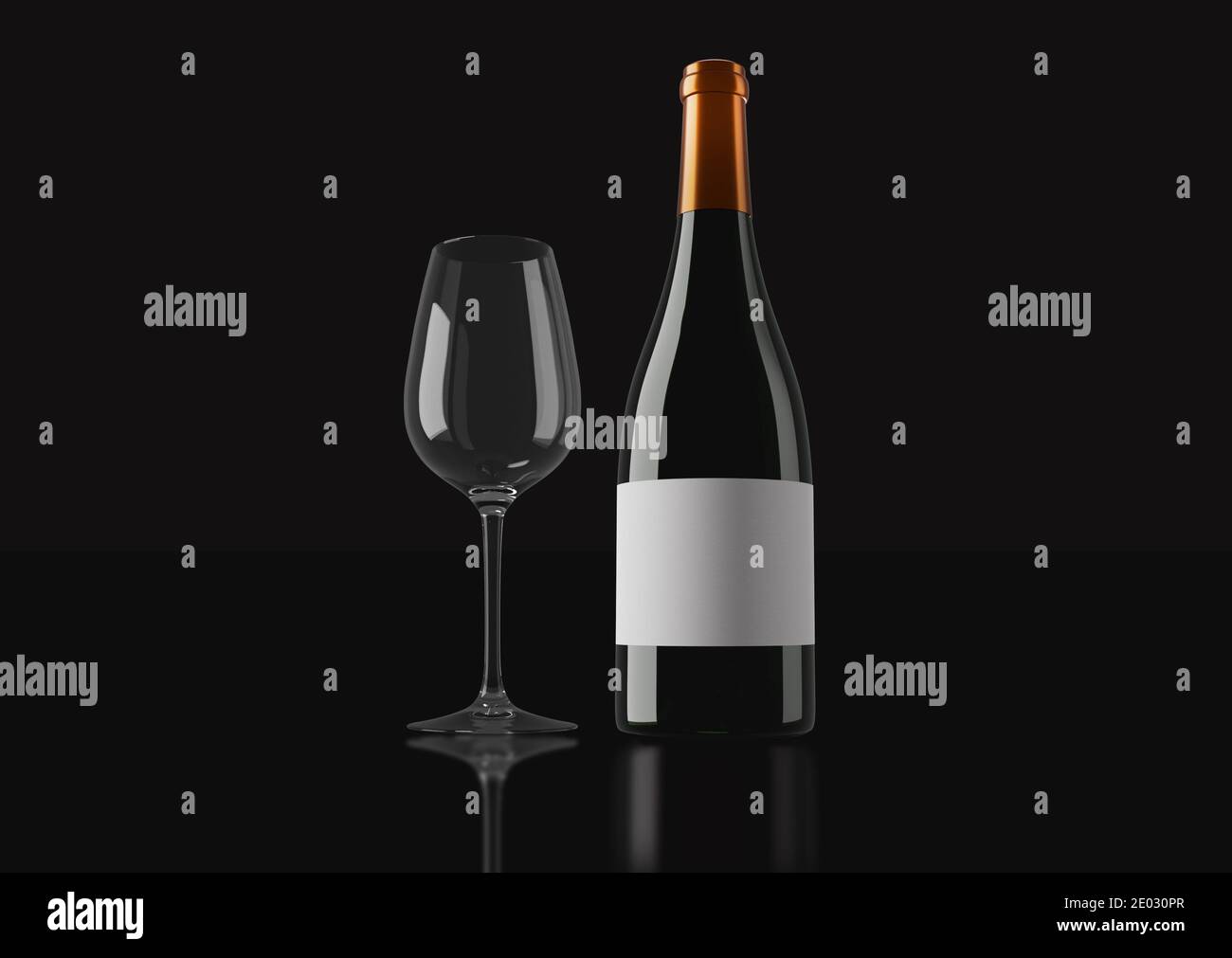 Bottle of red wine and a glass cup in a dark background Stock Photo