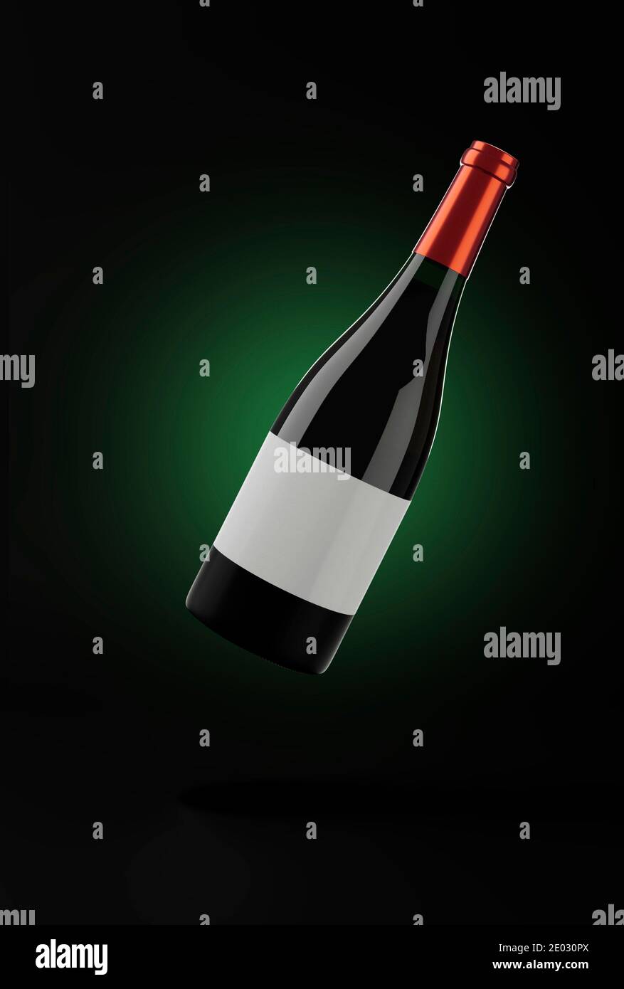 Flying bottle of red wine in a dark background Stock Photo