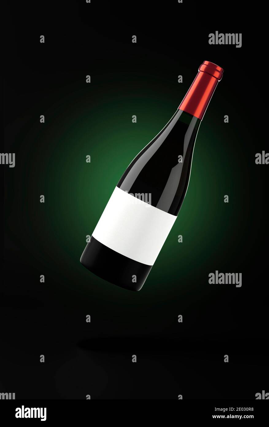 Flying bottle of red wine in a dark background Stock Photo