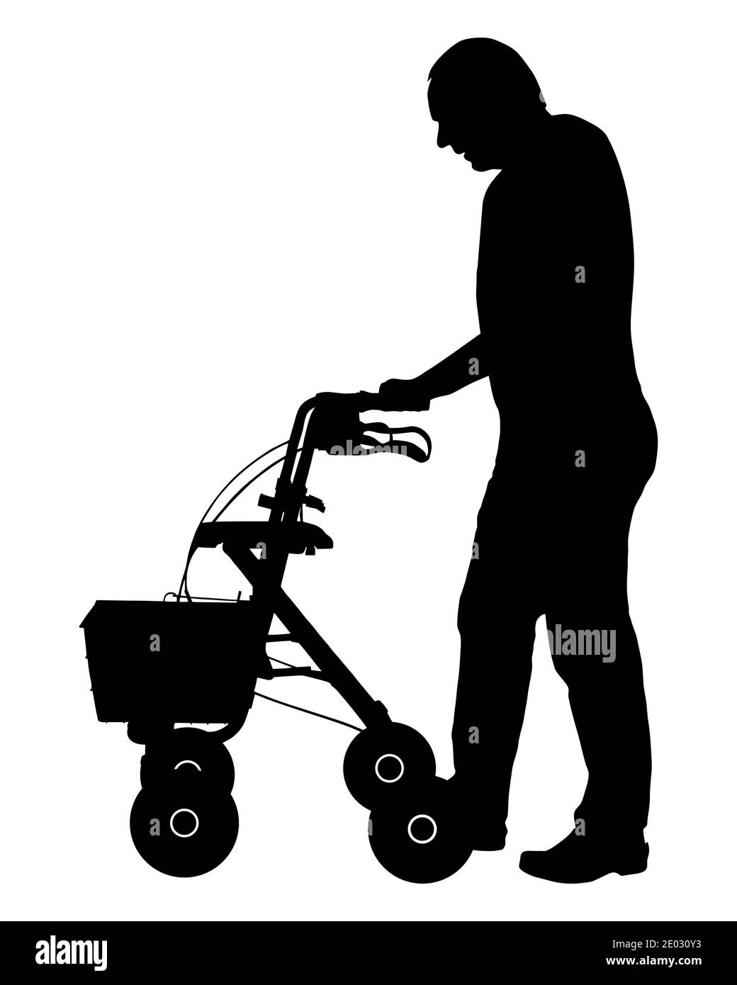 Man walking with rollator on white Stock Photo