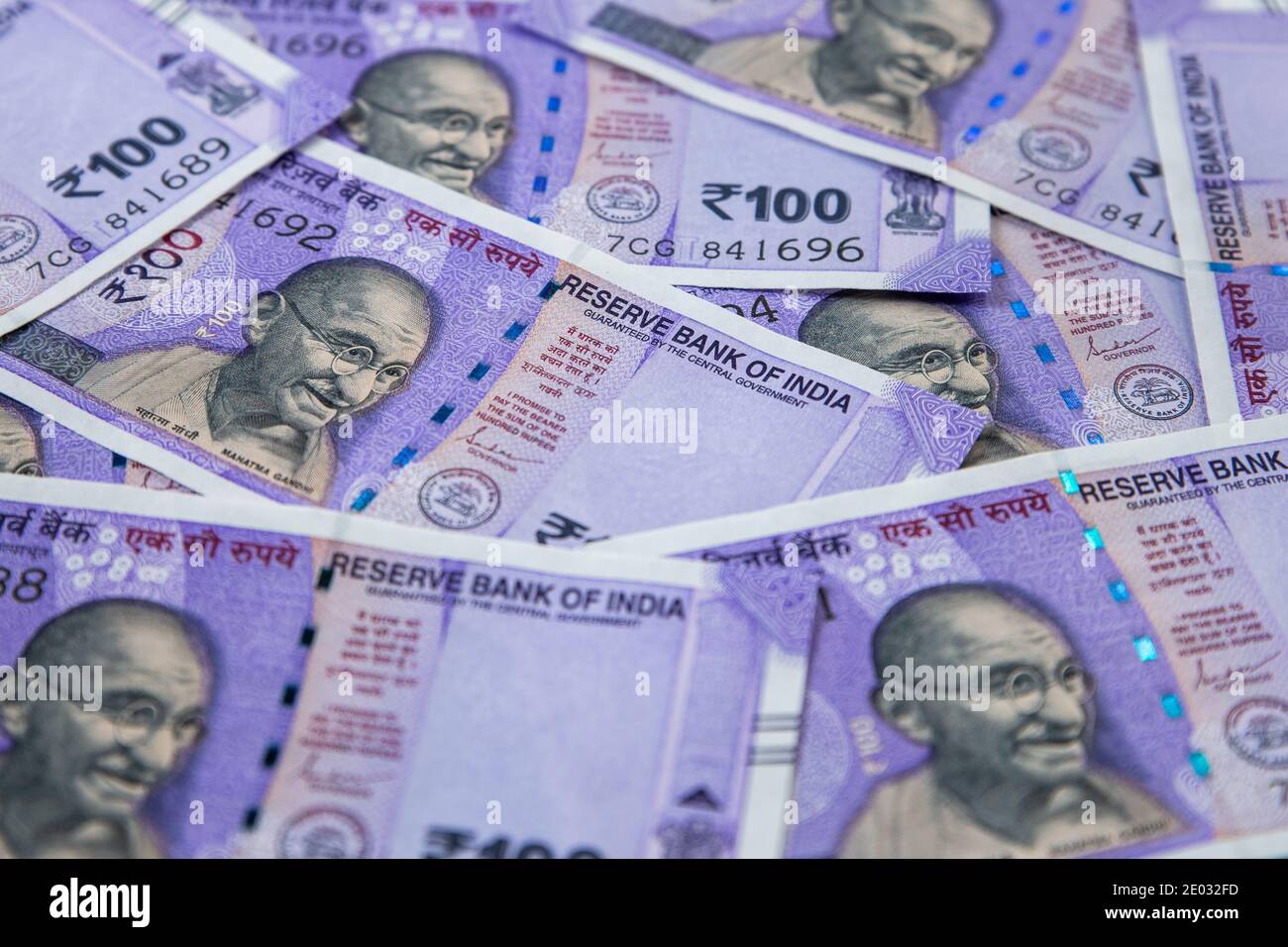one hundred rupees bank note - India currency background Stock Photo