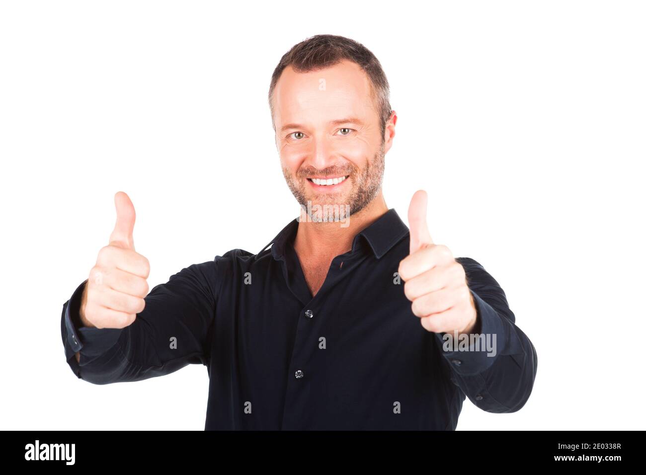 Happy smiling man showing thumb up isolated on white background Stock ...