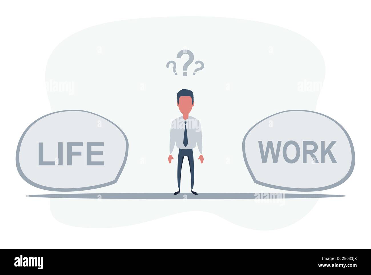 Man Standing in the middle between life and work. Work and Life balance concept. Stock Vector