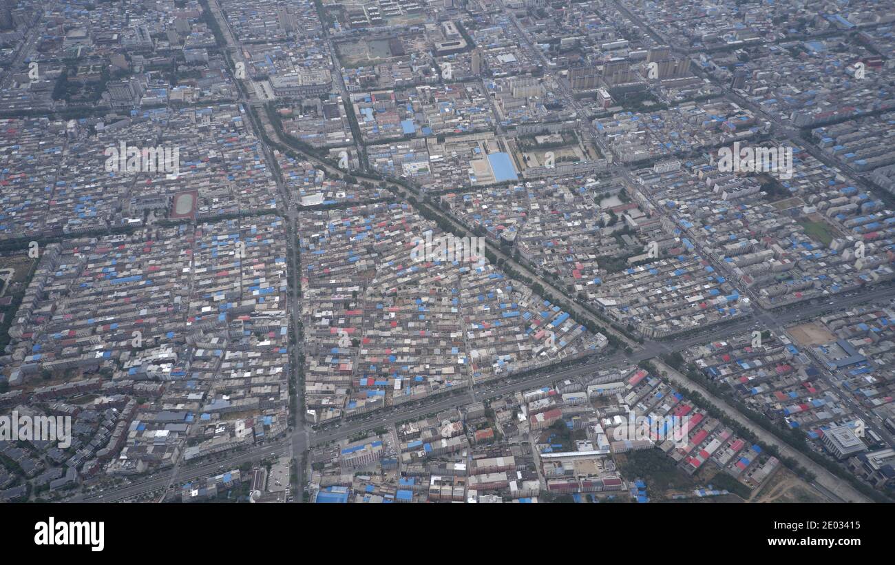 Aerial view of urban residential area and roads in China, urban 