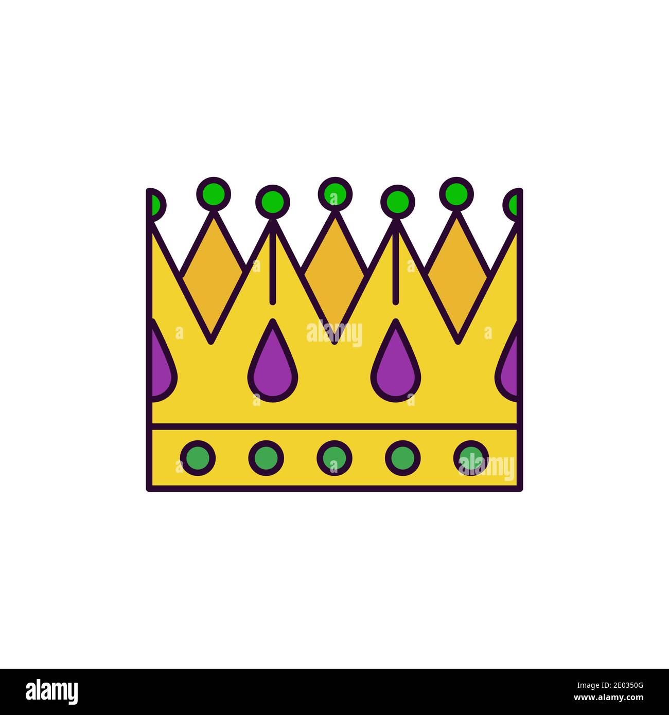 Web icon of paper king crown with gems in traditional purple-green-yellow palette. Symbol of of theater, masquerade party, Mardi Gras or Fat Tuesday Stock Vector