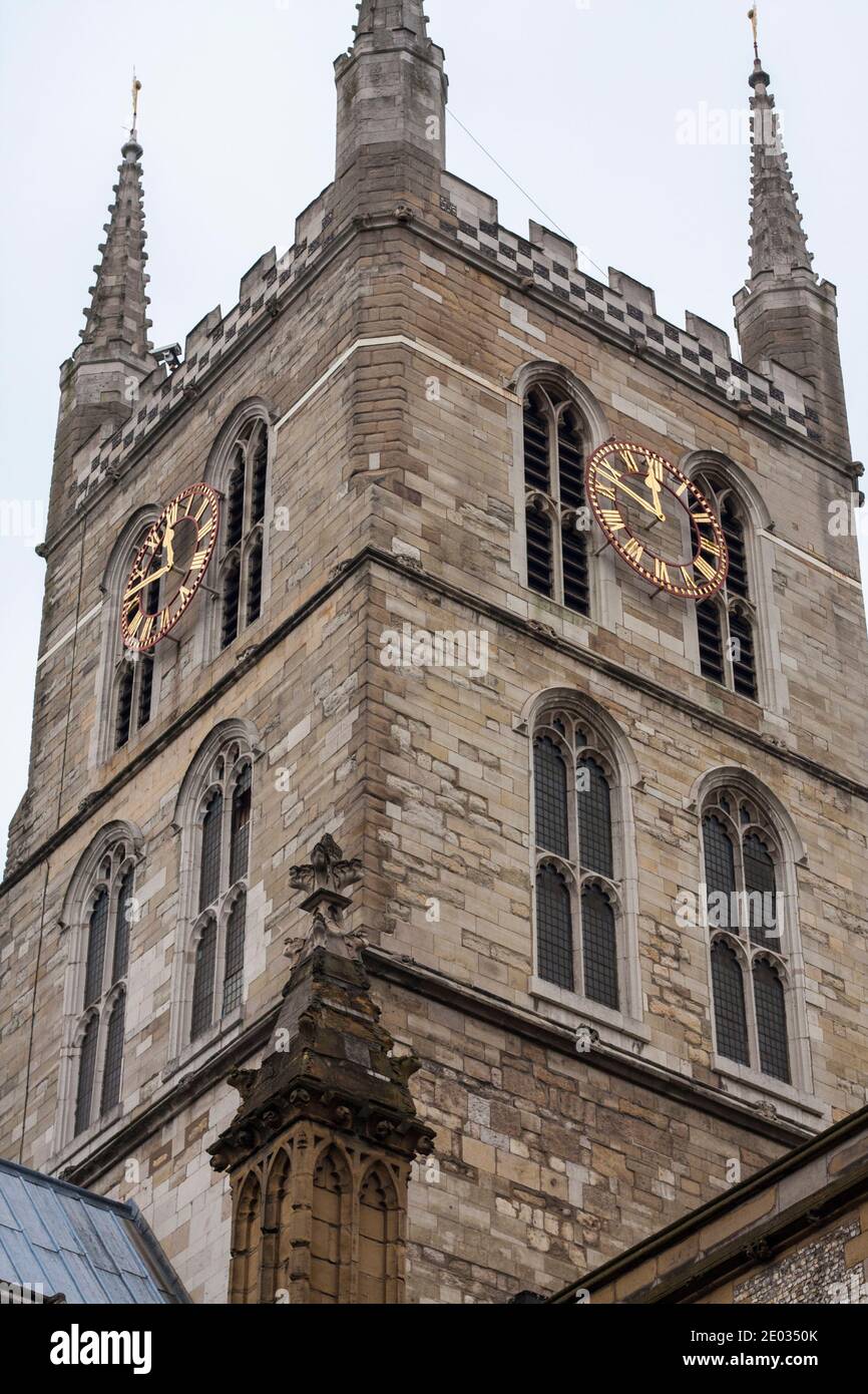 A close up of the clock tower at Southwork Cathedral ,London,England,UK ...