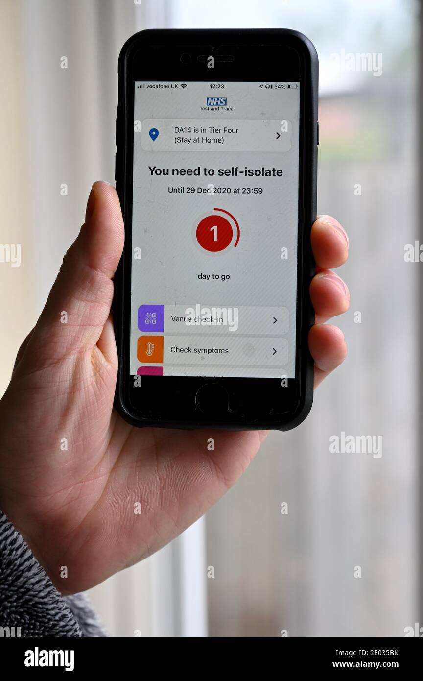NHS Self Isolate Track and Trace App. Stock Photo