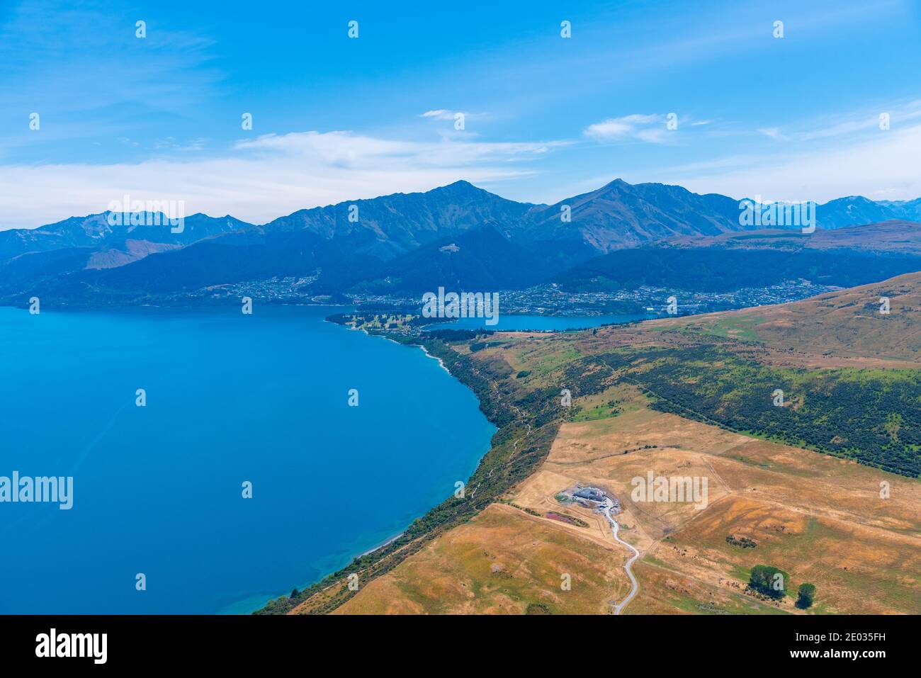 Aerial view of Queenstown at lake Wakatipu in New Zealand Stock Photo ...