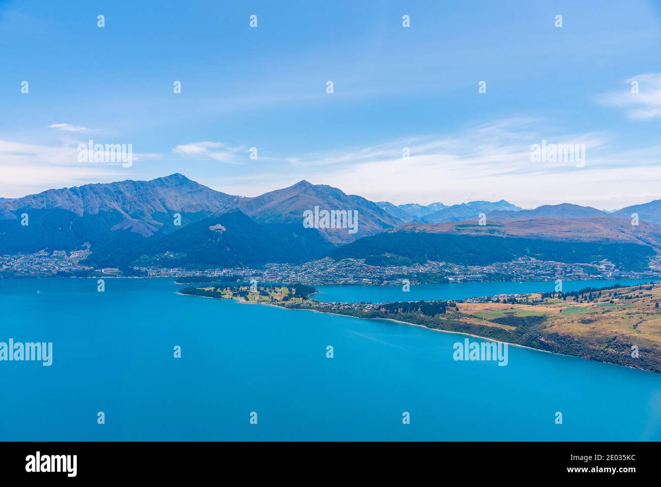 Aerial view of Queenstown at lake Wakatipu in New Zealand Stock Photo ...