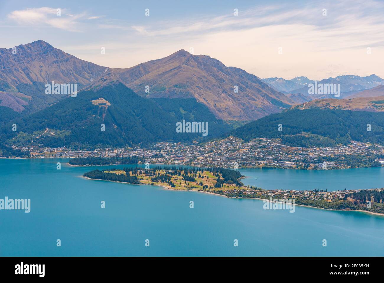Aerial view of Queenstown at lake Wakatipu in New Zealand Stock Photo ...