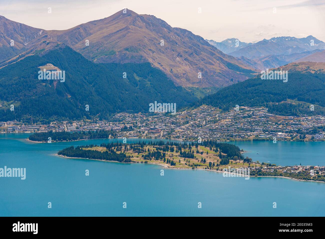 Aerial view of Queenstown at lake Wakatipu in New Zealand Stock Photo ...